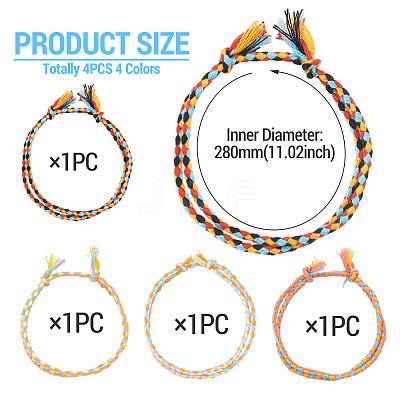 4Pcs 4 Colors Bohemian Cotton Cord Braided Bracelets BJEW-TA0001-26-1