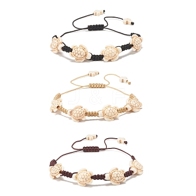 3Pcs 3 Color Synthetic Turquoise(Dyed) Tortoise Braided Bead Bracelets Set BJEW-JB07982-1