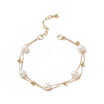 Natural Pearl Beaded Double Layer Multi-strand Bracelet BJEW-TA00243-1