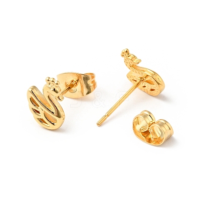 304 Stainless Steel Tiny Swan Stud Earrings with 316 Stainless Steel Pins for Women EJEW-J043-14G-1