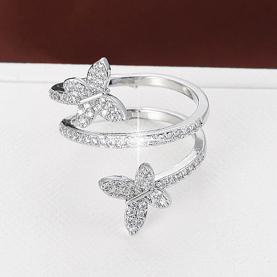 Butterfly Brass Micro Pave Clear Cubic Zirconia Finger Rings for Women FS-WG86F9D-02-1