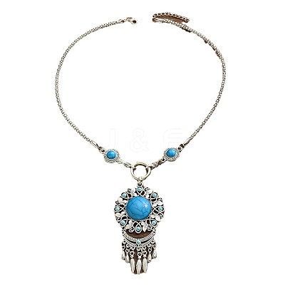 Flower Bohemian Ethnic Style Zinc Alloy & Resin Pendant Necklace & Dangle Earring Sets FS-WGD47C5-01-1
