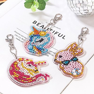 Acrylic Diamond Unicorn & Rabbit Pendant Keychain Kits PW-WG80048-01-1