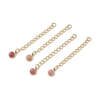 Ion Plating(IP) 316 Surgical Stainless Steel Curb Chain Extender with Natural Rhodonite Round Charm High Polished STAS-A097-01G-08-1