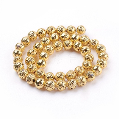 Electroplated Natural Lava Rock Beads Strands G-K259-57-8mm-G-1