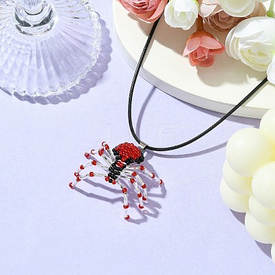 Braided Glass Seed Bead Spider Pendant Necklaces NJEW-MZ00036-1