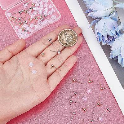 40Pcs 2 Style Brass Ball Stud Earring Post KK-BBC0003-73-1