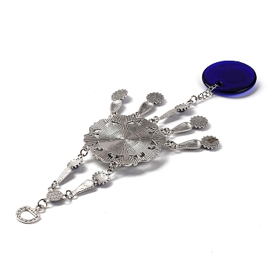Blue Flat Round with Evil Eye Lampwork Pendant Decoration HJEW-Z005-02AS-1