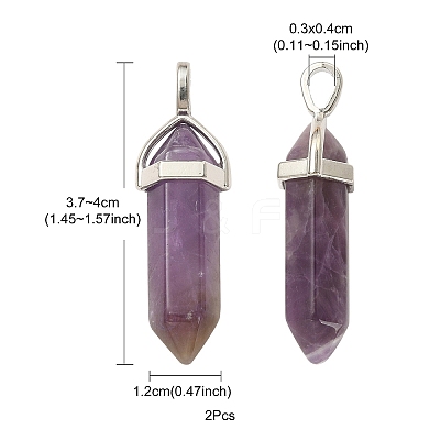 2Pcs Natural Amethyst Double Terminated Pointed Pendants G-YW0002-05B-1