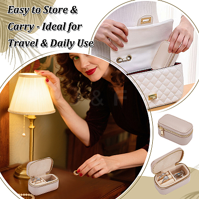 Portable Travel Rectangle PU Leather Jewelry Set Storage Zipper Boxes LBOX-WH0007-001B-1