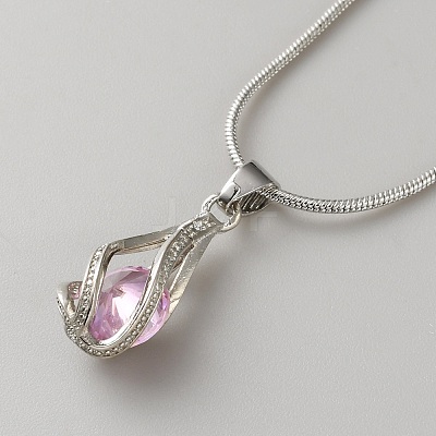 Teardrop Brass & Cubic Zirconia Pendant Necklaces & Hoop Earrings Jewelry Set for Women SJEW-WH0008-05P-01-1