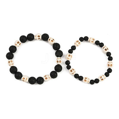 2Pcs Natural Lava Rock & Synthetic Turquoise Beads Stretch Bracelets for Men Women BJEW-JB12131-1