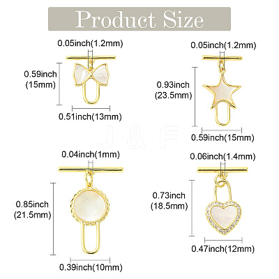 4Pcs 4 Styles Brass Toggle Clasps KK-CJ0003-53-1