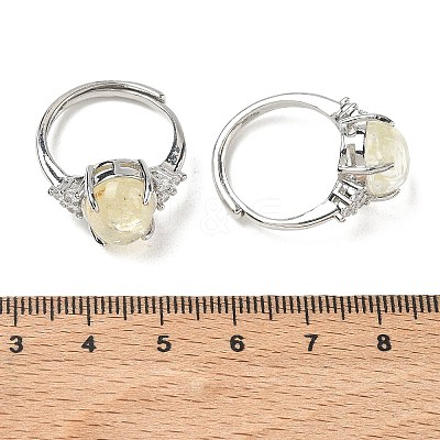 Brass Micro Pave Cubic Zirconia with Natural & Synthetic Gemstone Cuff Open Rings RJEW-T035-01P-M-1