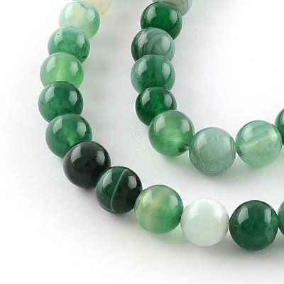 Dyed Natural Striped Agate/Banded Agate Round Bead Strands G-R342-8mm-06-1