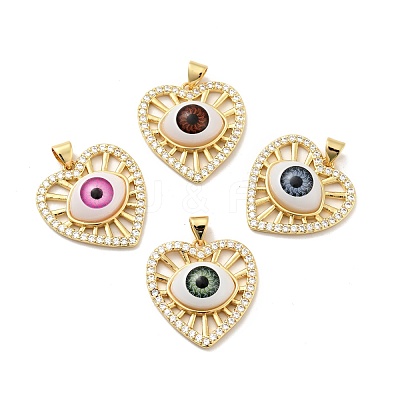 Heart with Eye Brass Micro Pave Clear Cubic Zirconia Pendants KK-G419-07G-1