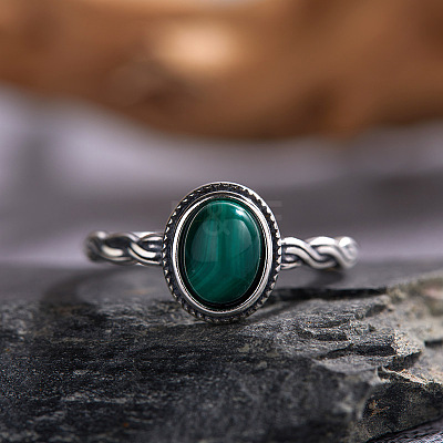 Oval Natural Malachite Finger Rings WG5875E-01-1
