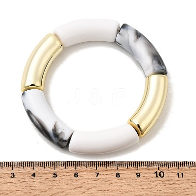 Opaque Colored Chunky Curved Tube Beads Stretch Bracelets Set BJEW-SW00017-1
