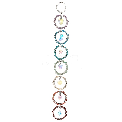 Wire Wrapped Chakra Natural Gemstone Chips Ring Hanging Ornaments HJEW-JM02620-1