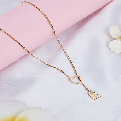 1Pc Letter & Heart Stainless Steel Lariat Necklaces for Women NJEW-LP0002-87G-E-1