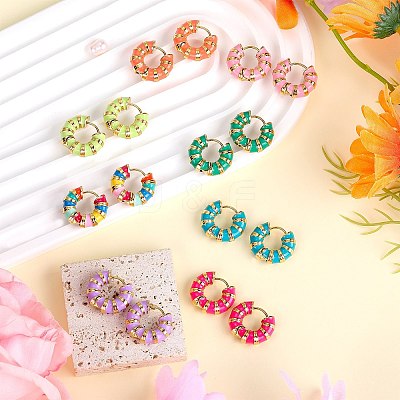 Enamel Striped Thick Hoop Earrings JE1110E-1