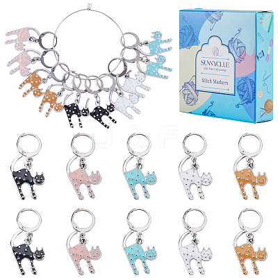 20Pcs 5 Colors Cat Shape Alloy Enamel Pendant Locking Stitch Markers HJEW-SC00032-1