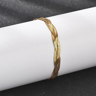 304 Stainless Steel Herringbone Chains Bracelets for Women BJEW-B137-02G-1