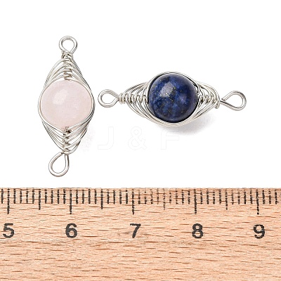 Copper Wire Wrapped Natural Gemstone Connector Charms PALLOY-JF02915-1