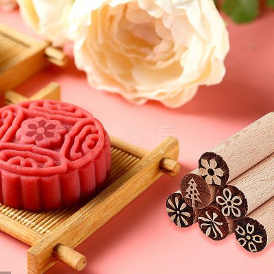 6Pcs 6 Styles Round Wooden Traditional Chinese Moon Cake Stamps AJEW-OC0004-20-1