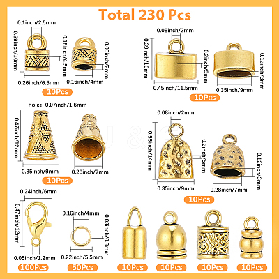 80Pcs 8 Styles Tibetan Style Alloy Cord Ends FIND-SC0022-17-1