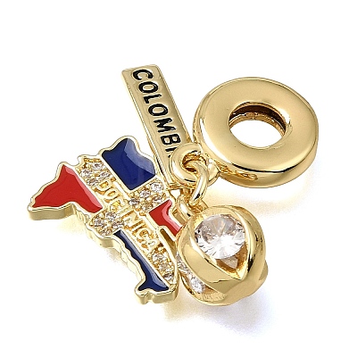 Brass Micro Pave Clear Cubic Zirconia and Enamel European Dangle Charms CU-CBAA556-02A-1