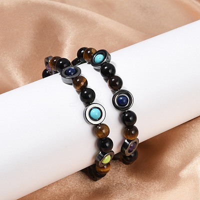 Natural & Synthetic Mixed Gemstone Beaded Stretch Bracelets for Women Men BJEW-Q031-01A-1