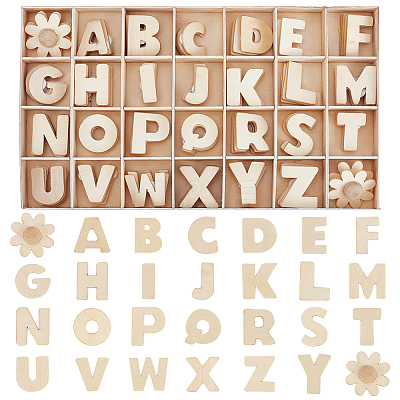 Unfinished Wood Alphabet & Flower Puzzles DIY-WH0366-07-1