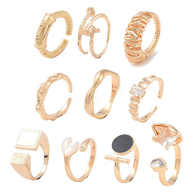 20Pcs 10 Styles Brass Adjustable Open Cuff Rings Set RJEW-A039-01G-1