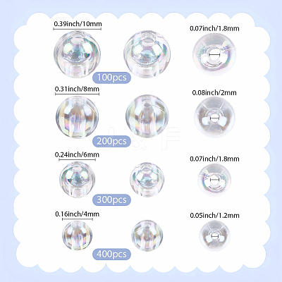 1000Pcs 4 Styles Transparent Acrylic Beads MACR-PA0001-02-1