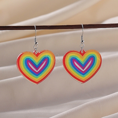 Pride Rainbow Flag Resin Heart Dangle Earrings PW-WG96446-01-1