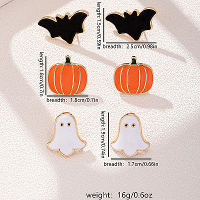 3 Pairs Halloween Alloy Enamel Stud Earrings FS-WGD9D4F-01-1