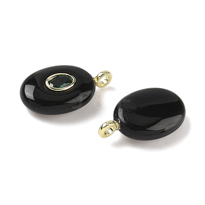 Natural Obsidian & Cubic Zirconia Pendants G-Z076-01G-19-1