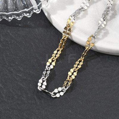 304 Stainless Steel Dapped Chains Bracelets for Women BJEW-D466-08C-GP-1