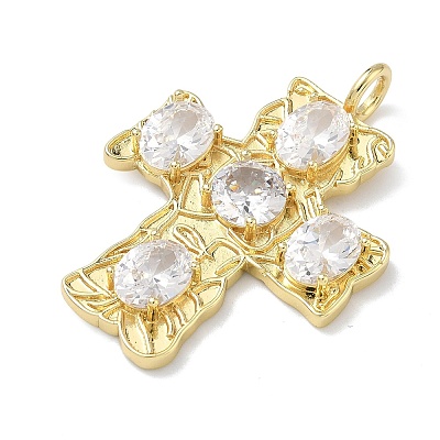 Brass Micro Pave Clear Cubic Zirconia Pendants KK-P349-02G-1