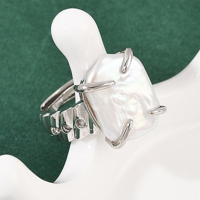 Square Natural Pearl Finger Rings RJEW-K286-09P-1