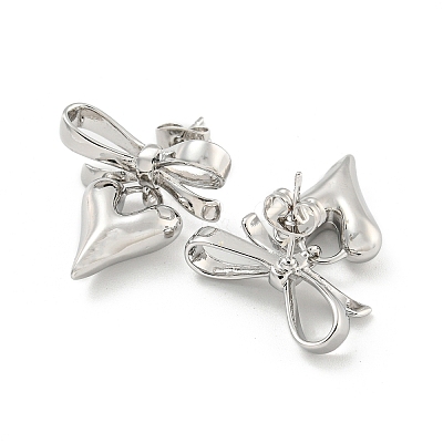 Bowknot & Heart Brass Stud Dangle Earrings for Women EJEW-G387-01P-1