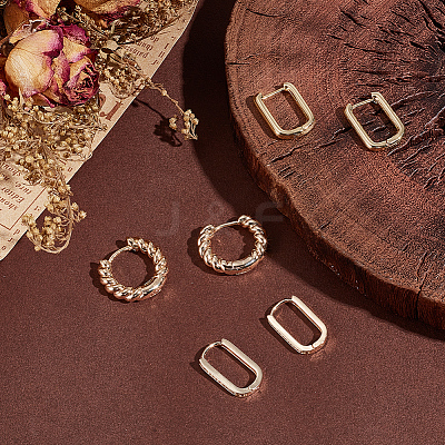 6Pcs 3 Styles Brass Hoop Earrings EJEW-BBC0001-30-1