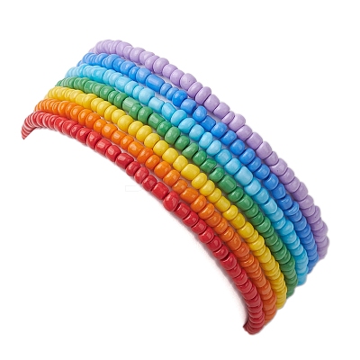 7 PCS Rainbow Style Glass Seed Beads Bracelets Sets for Women BJEW-JB10065-01-1