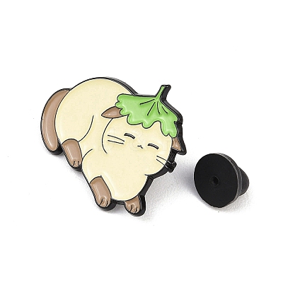 Cat with Leaf Enamel Pins JEWB-L027-01EB-03-1