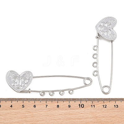 Heart Face 304 Stainless Steel Safety Pins Brooch Findings SA-CBA098D-15B-P04-1
