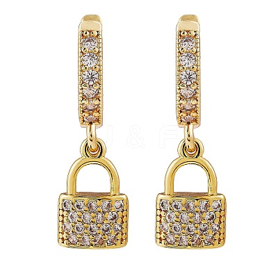Clear Cubic Zirconia Padlock Drop Huggie Hoop Earrings EJEW-SW00005-06-1