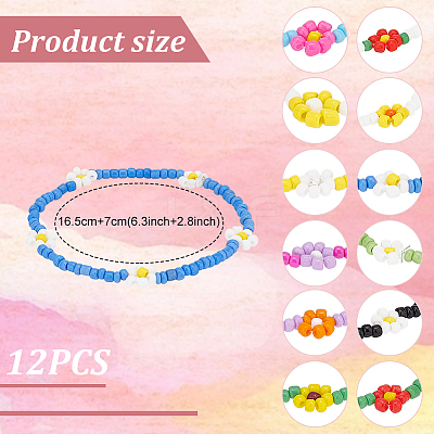 12Pcs 12 Style Glass Seed Braided Flower Stretch Bracelets Set BJEW-AN0001-14-1