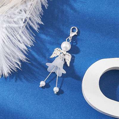 Frosted Acrylic & Glass Pearl Beads Pendant Decorations HJEW-JM03488-02-1
