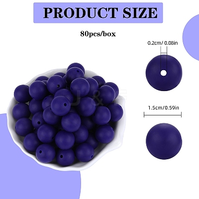 80Pcs Round Silicone Focal Beads SIL-SZ0001-24-02-1